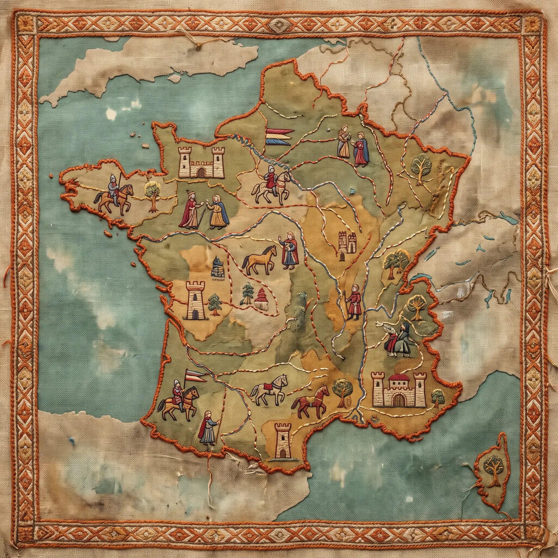 medieval tapestry style ai generated map
