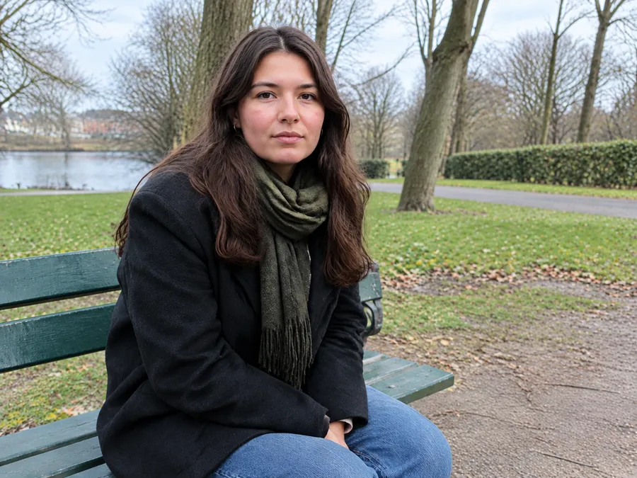 Same park bench portrait with the bin and cyclist removed
