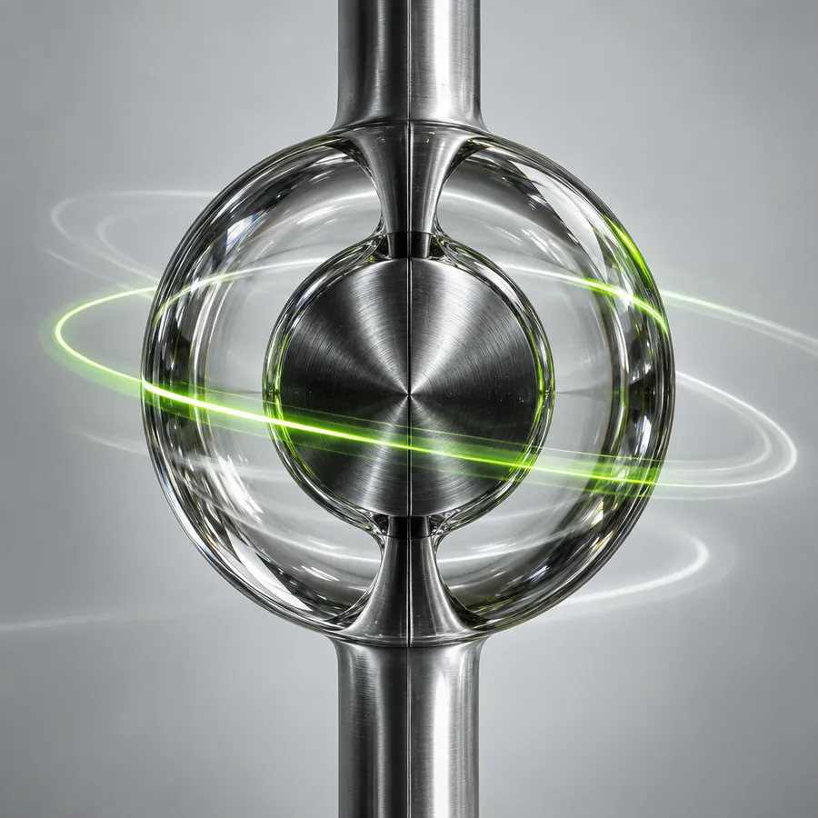 Techno EP artwork: close-up of brushed metal and glass with light trails in grey and acid green