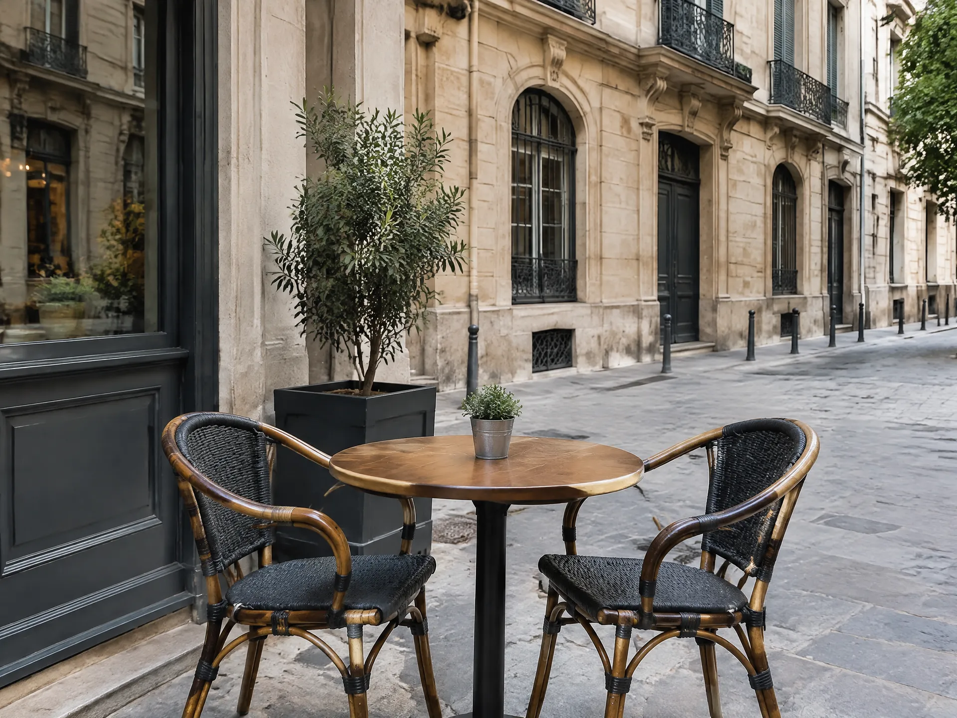 Clean cafe table street scene with no distractions