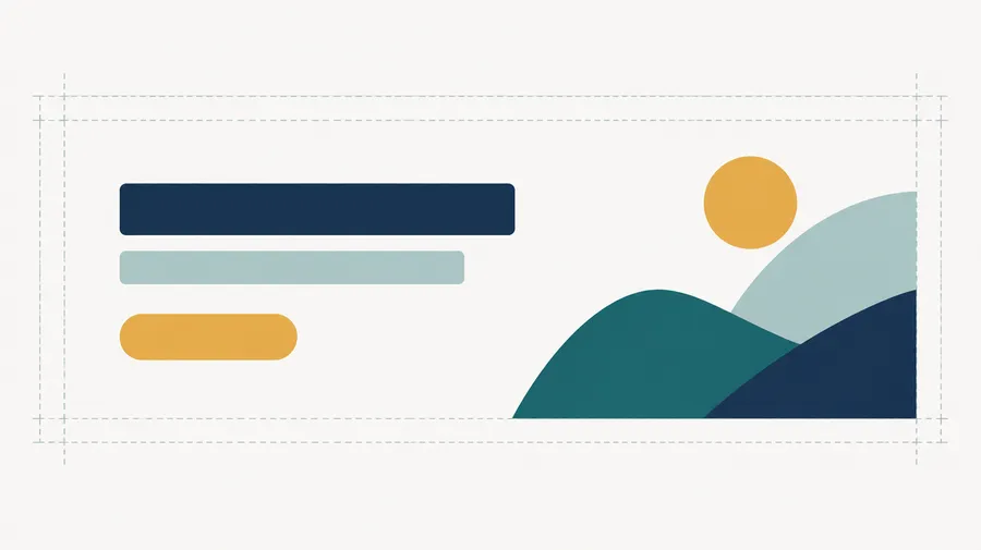 Empty wide banner layout with guide lines marking margins and placeholder shape blocks
