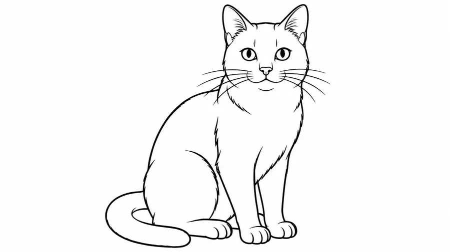 Clean line art drawing of a cat with even black contours and no shading