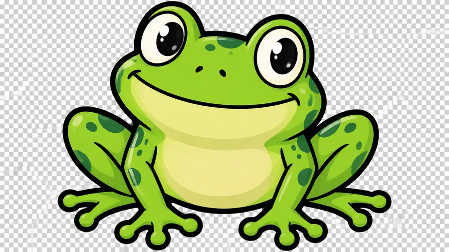 Cartoon frog doodle shown on a transparency checkerboard background