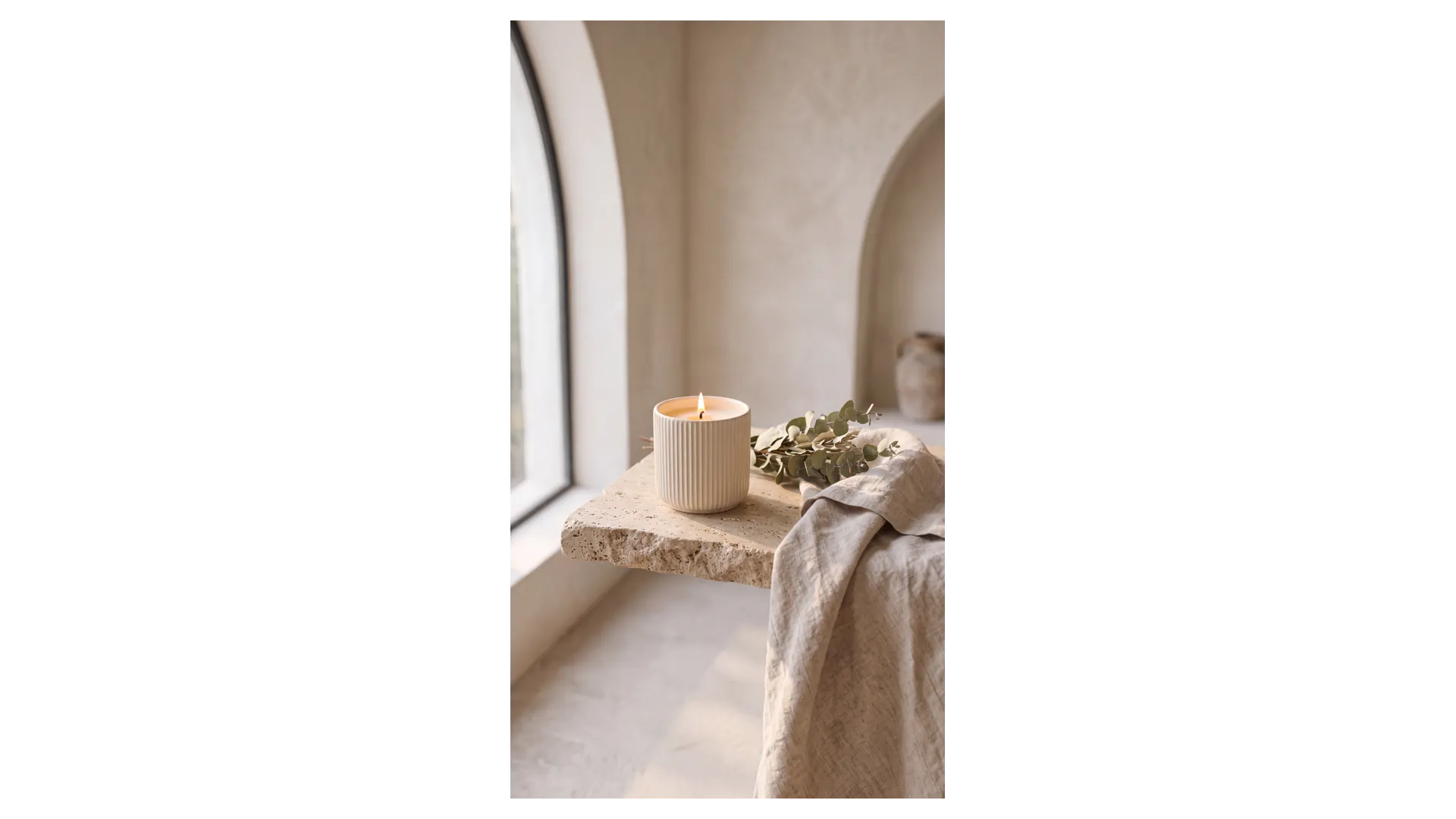 The candle visual regenerated at 9:16 with Smart Resize in getimg.ai, shown at true vertical proportions with the ledge and window repositioned