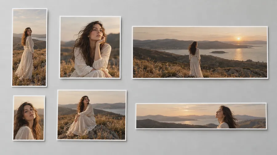 Six prints of one outdoor photo shoot, each trimmed to a different rectangular proportion