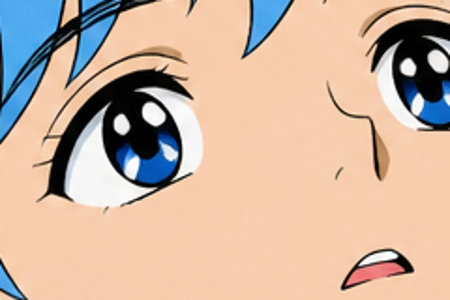Anime line art crop from a 1024px source scaled up with standard resampling