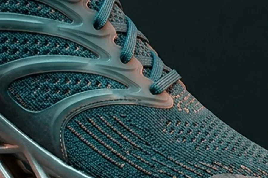 Knit texture on an AI-generated sneaker render, source scaled up with standard resampling