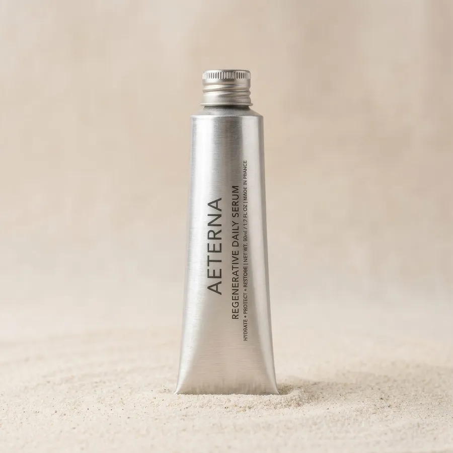 Aluminium skincare tube from a catalogue batch upscaled to 4K