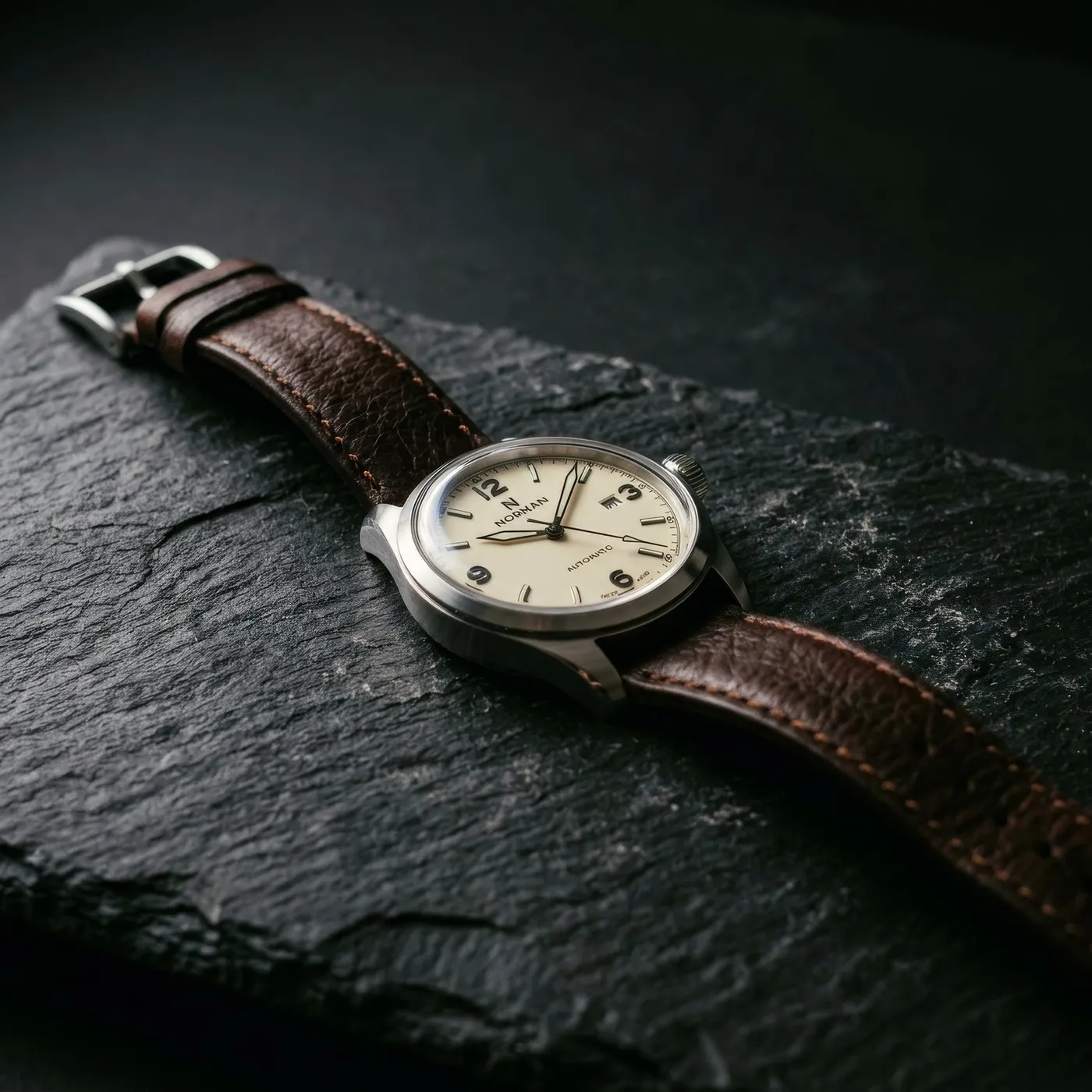 Leather strap wristwatch product shot upscaled to 4K with Topaz Standard 2