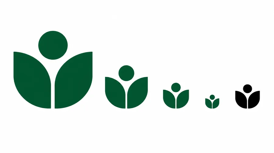 One logo mark shown at four decreasing sizes plus a solid black silhouette version