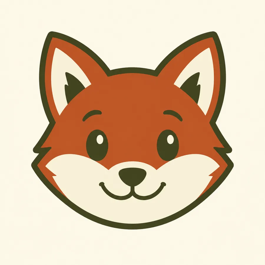 Mascot logo mark of a round fox head in rust, cream and olive