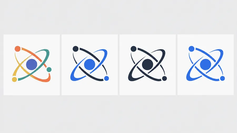 One abstract orbit logo mark shown in four versions, from multi-color to a single flat color