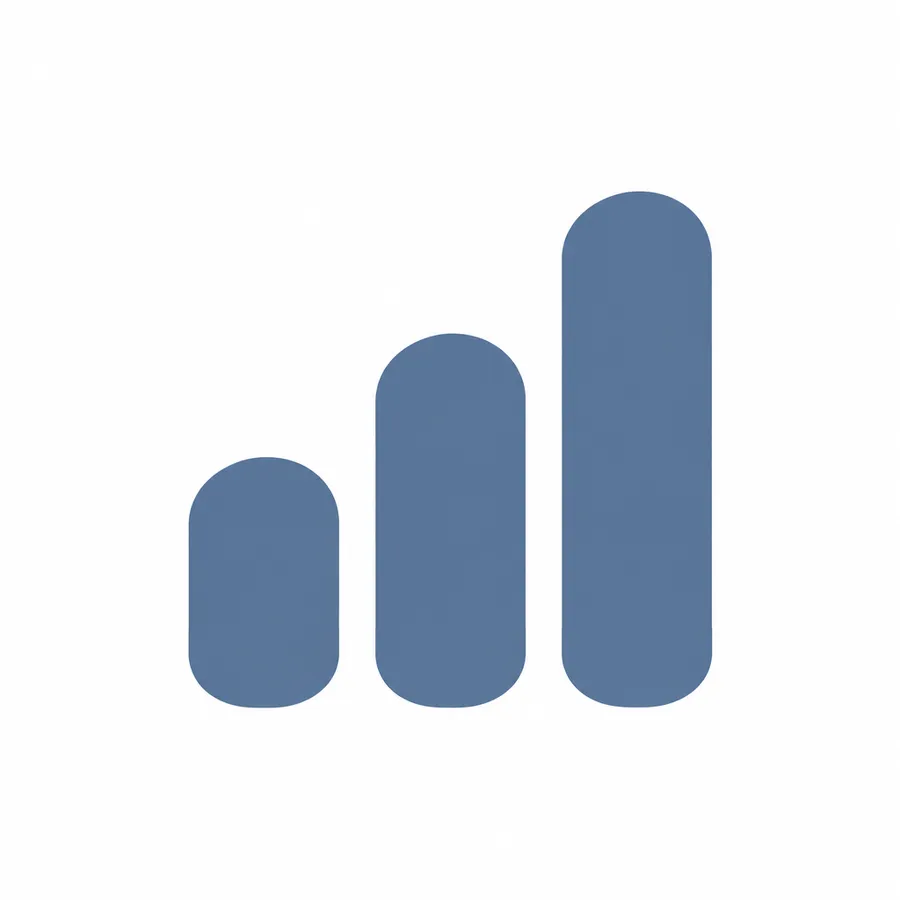 Logo mark of three ascending rounded bars in slate blue on white