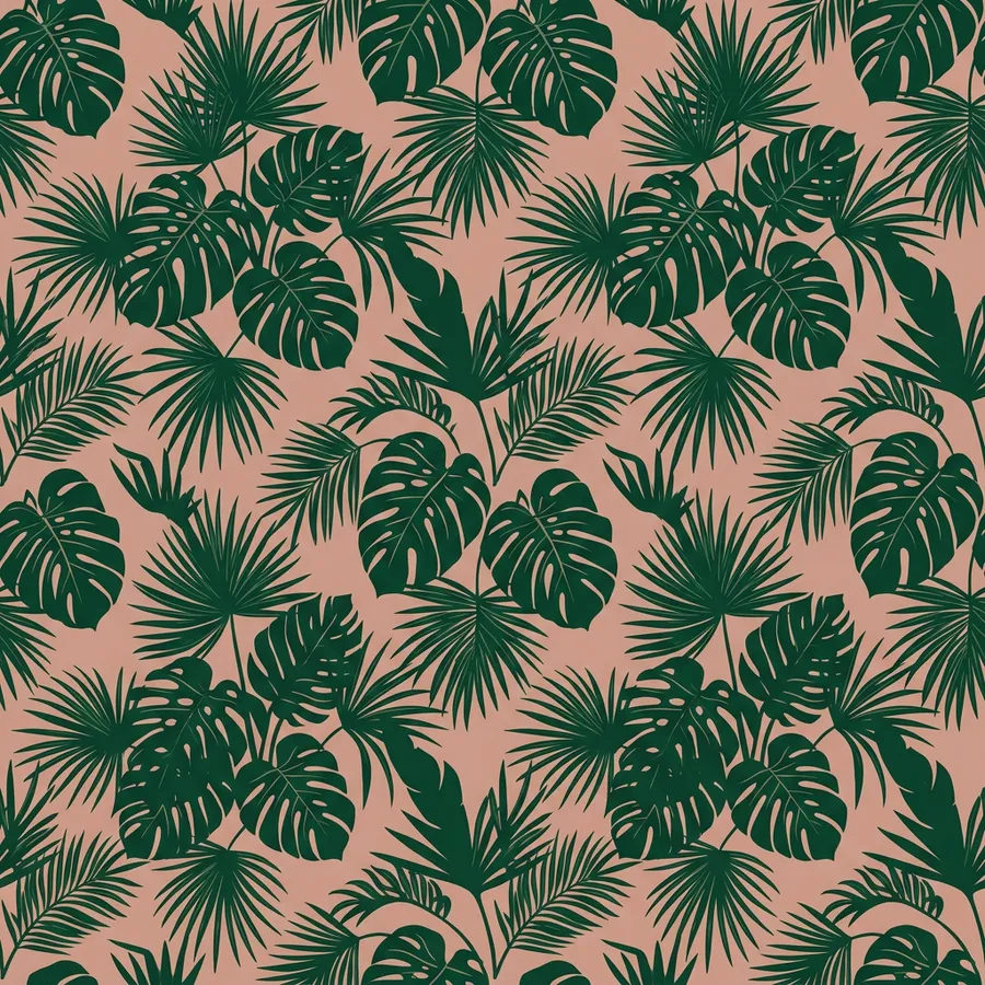 Seamless tropical botanical pattern with monstera and palm leaves