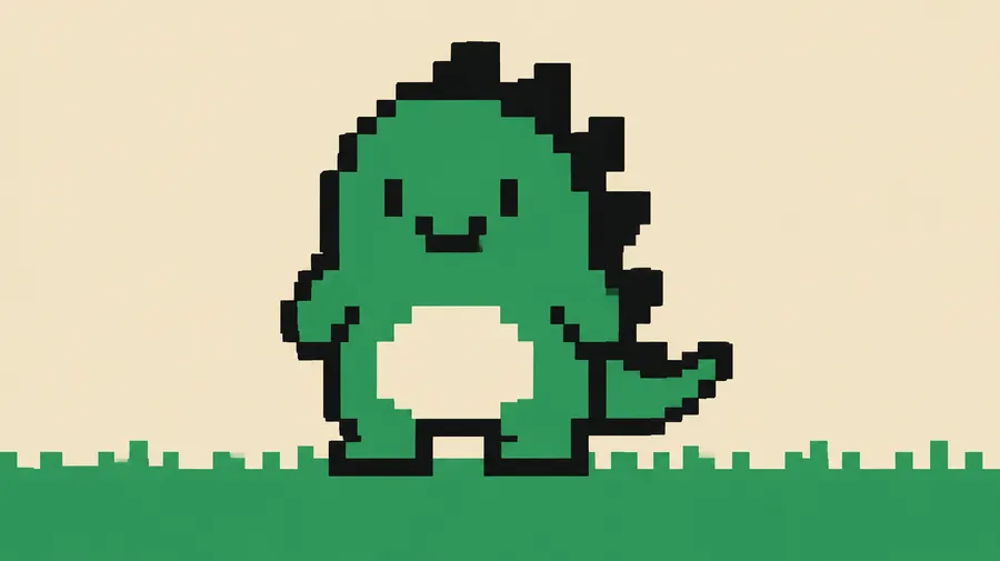 Chunky 8-bit style pixel art mascot creature with thick outlines