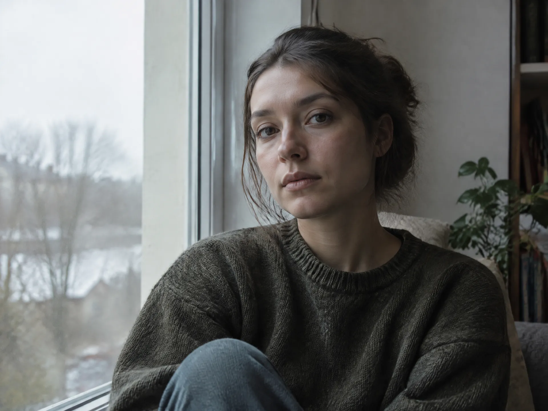 Portrait near a window in flat overcast light