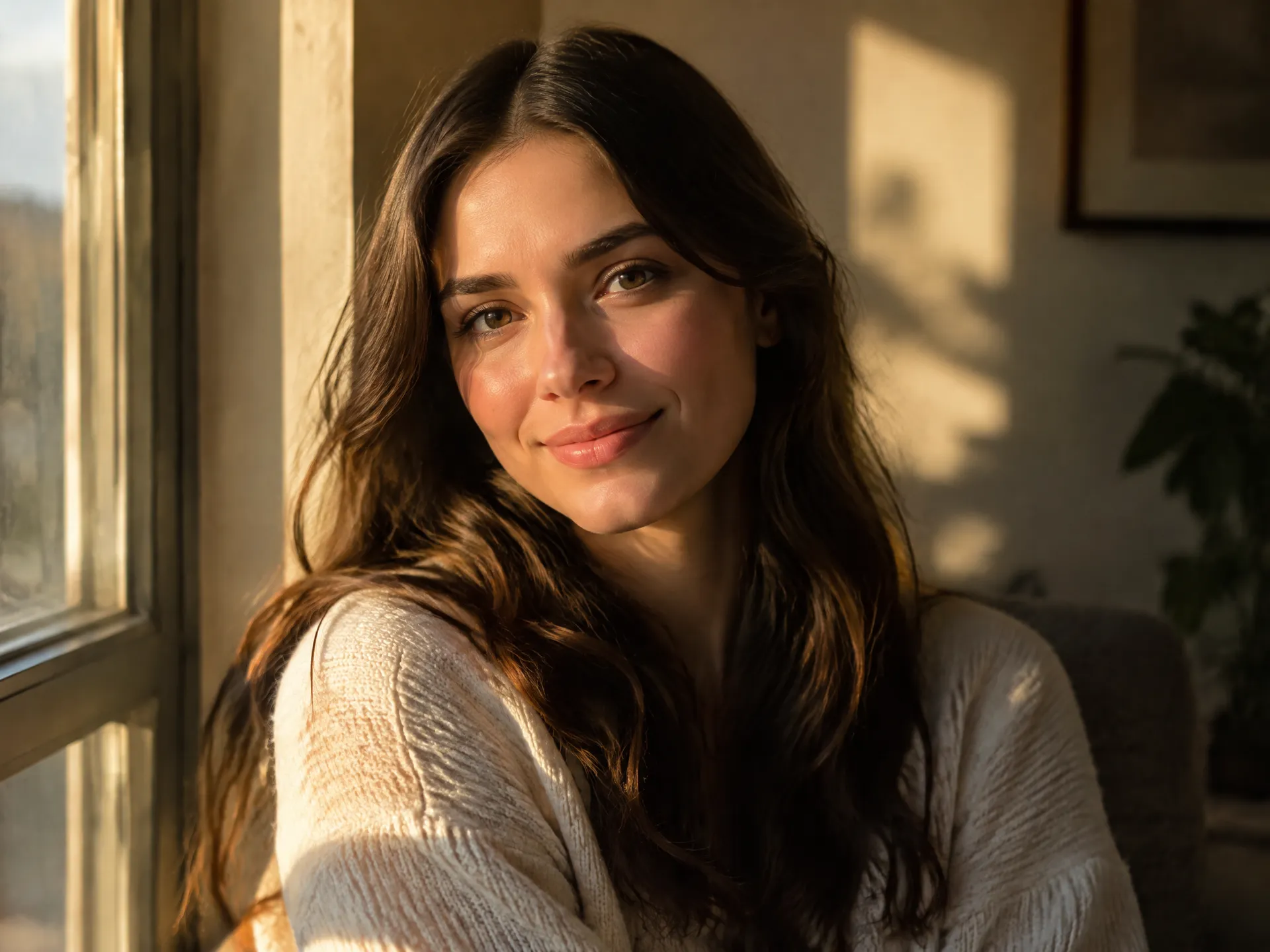 Portrait relit with warm golden directional light