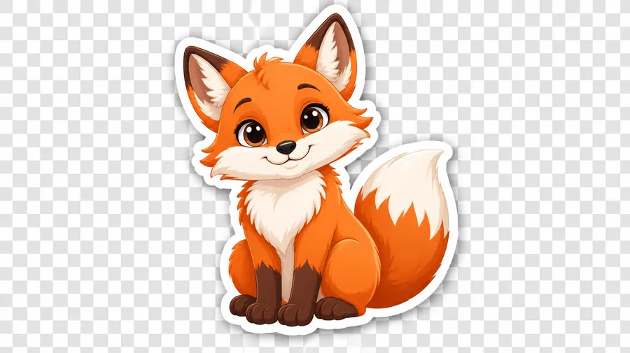 Cartoon fox sticker on a checkerboard transparency grid background