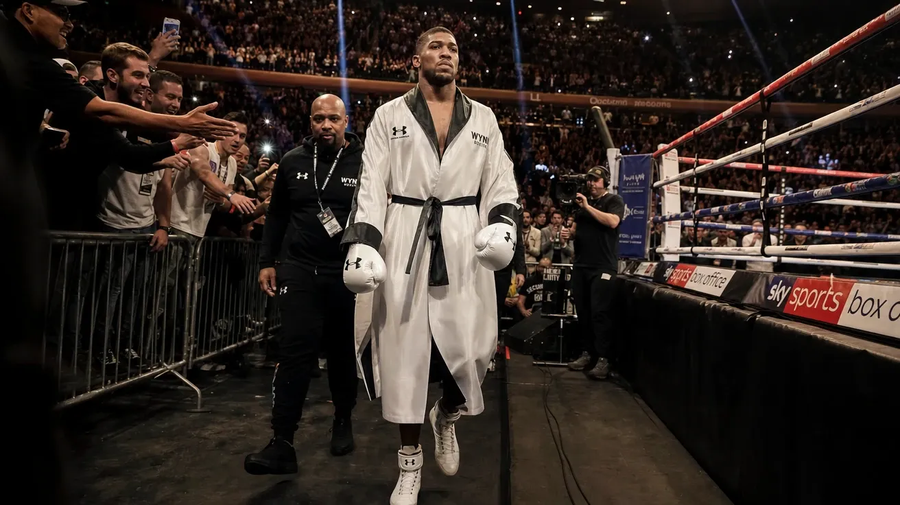 Heavyweight title fight walk-in at Madison Square Garden — AI-generated boxing stock image.