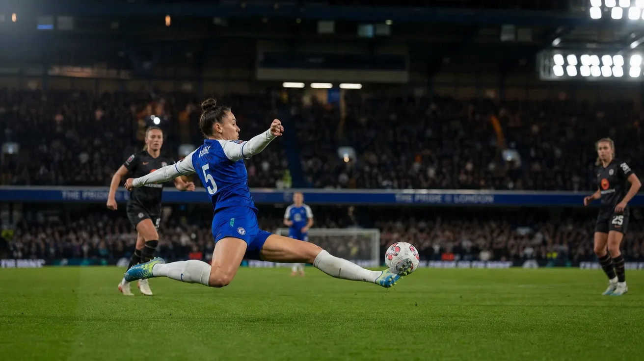 AI stock football image: women's quarter-final under floodlights with defender mid-clearance