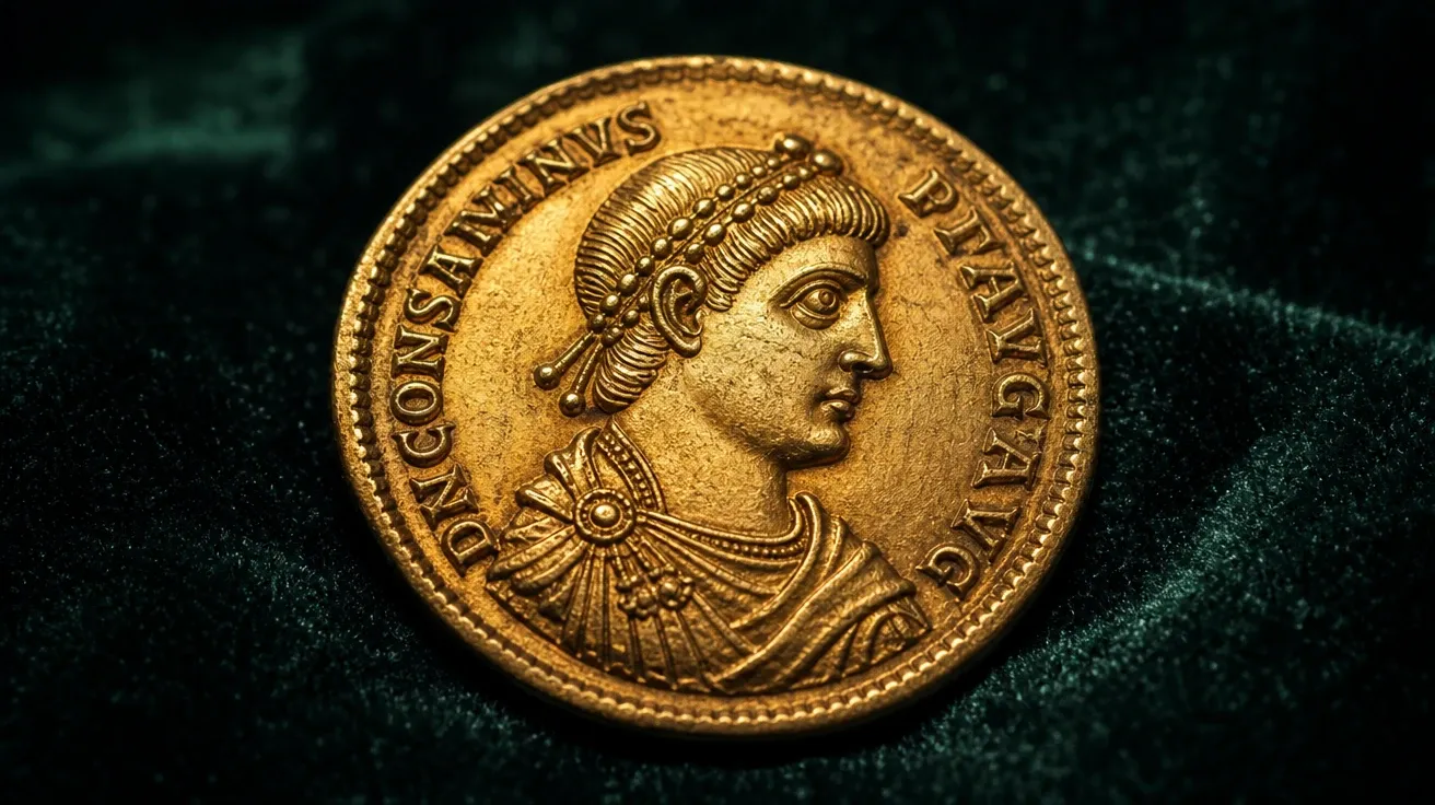 AI-generated money picture: ancient Roman gold solidus coin in macro detail on dark green velvet.