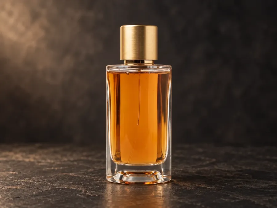 Glass perfume bottle moved onto dark stone with the framing unchanged, a getimg.ai background change test