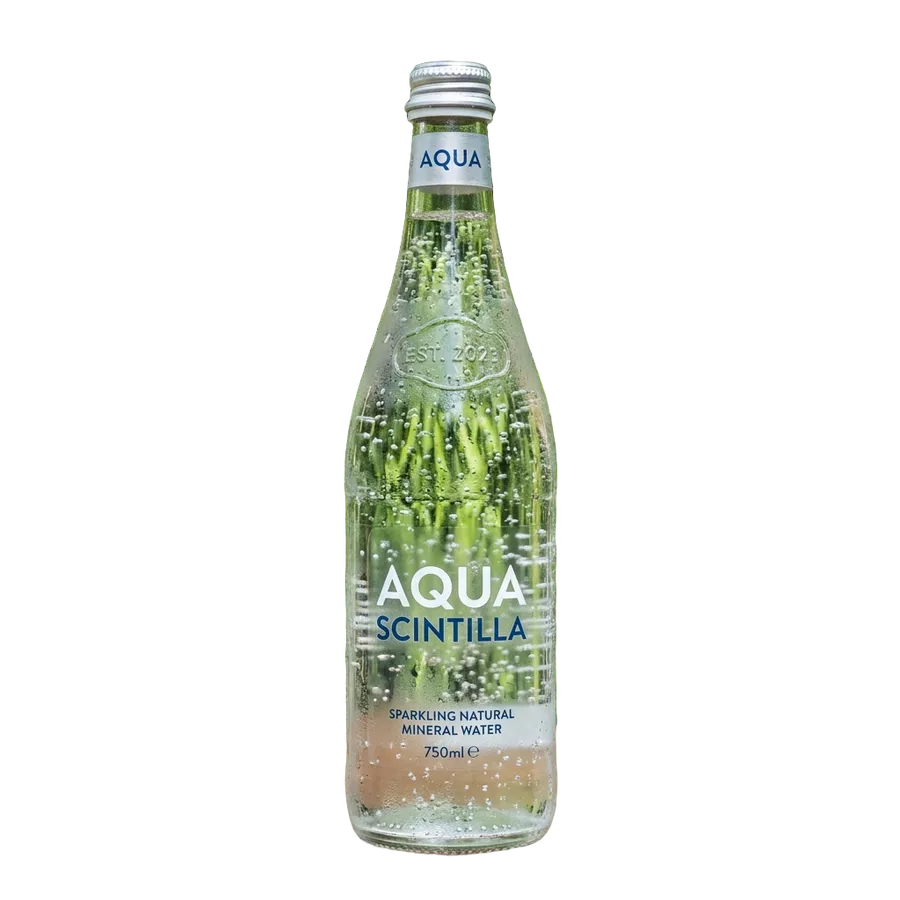The same glass bottle cut out onto a transparent background, with the original green foliage still visible through the glass, background removed with getimg.ai