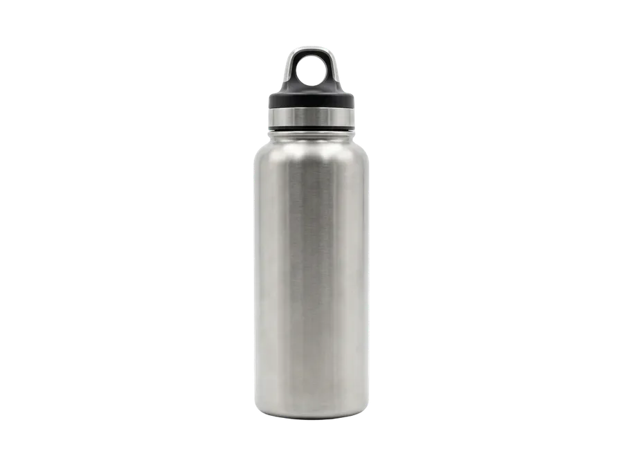 Stainless steel insulated water bottle cut out onto a transparent background, ready to drop onto any marketplace listing backdrop, made with getimg.ai