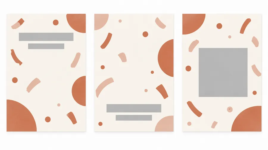 Three birthday card layouts showing different placements of blank lettering placeholders