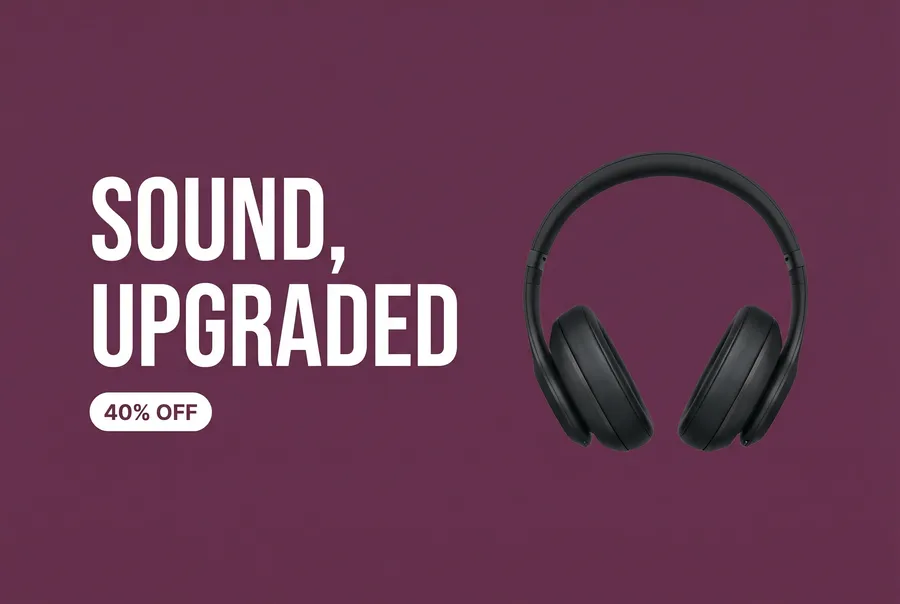 Web sale hero banner reading Sound Upgraded with headphones