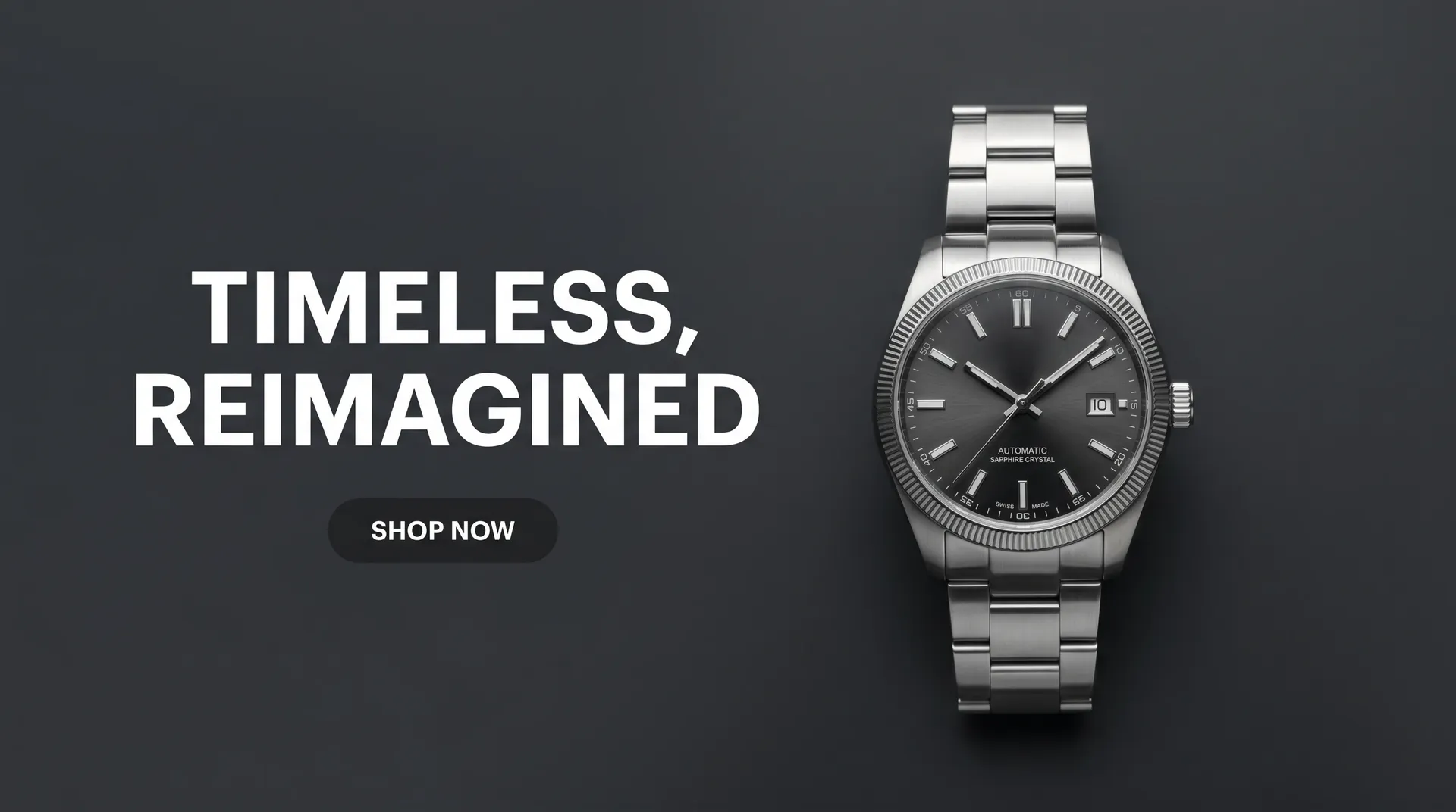 Web hero banner reading Timeless Reimagined with a watch