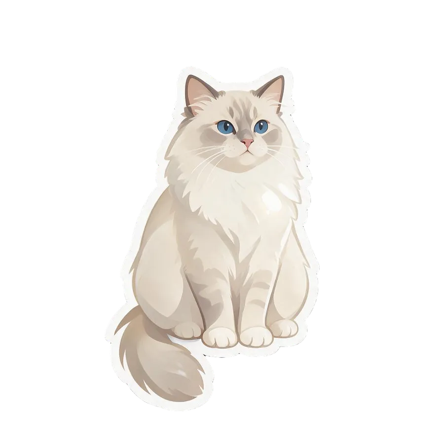 The same fluffy cream cat redrawn as a die-cut AI sticker in a soft cartoon illustration style, generated by the Sticker maker on getimg.ai.