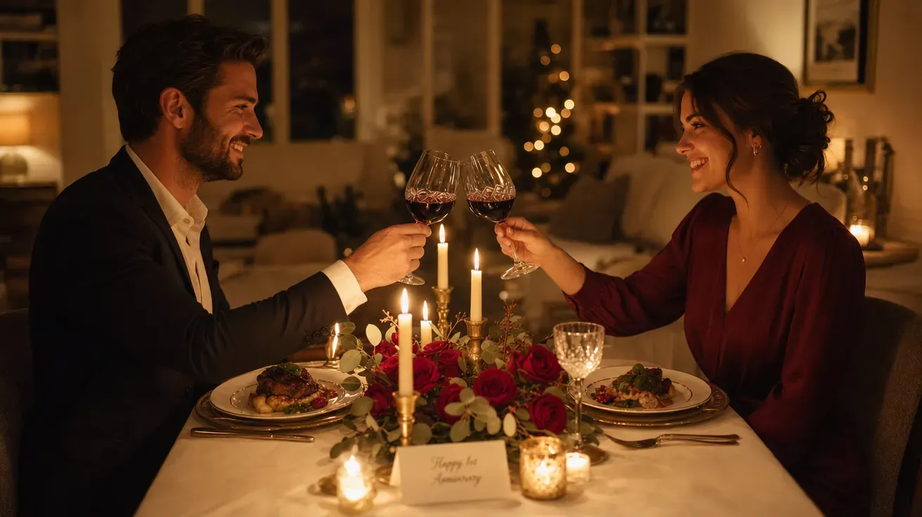 AI-generated couple pictures: young couple celebrating their first anniversary at home with handwritten cards.