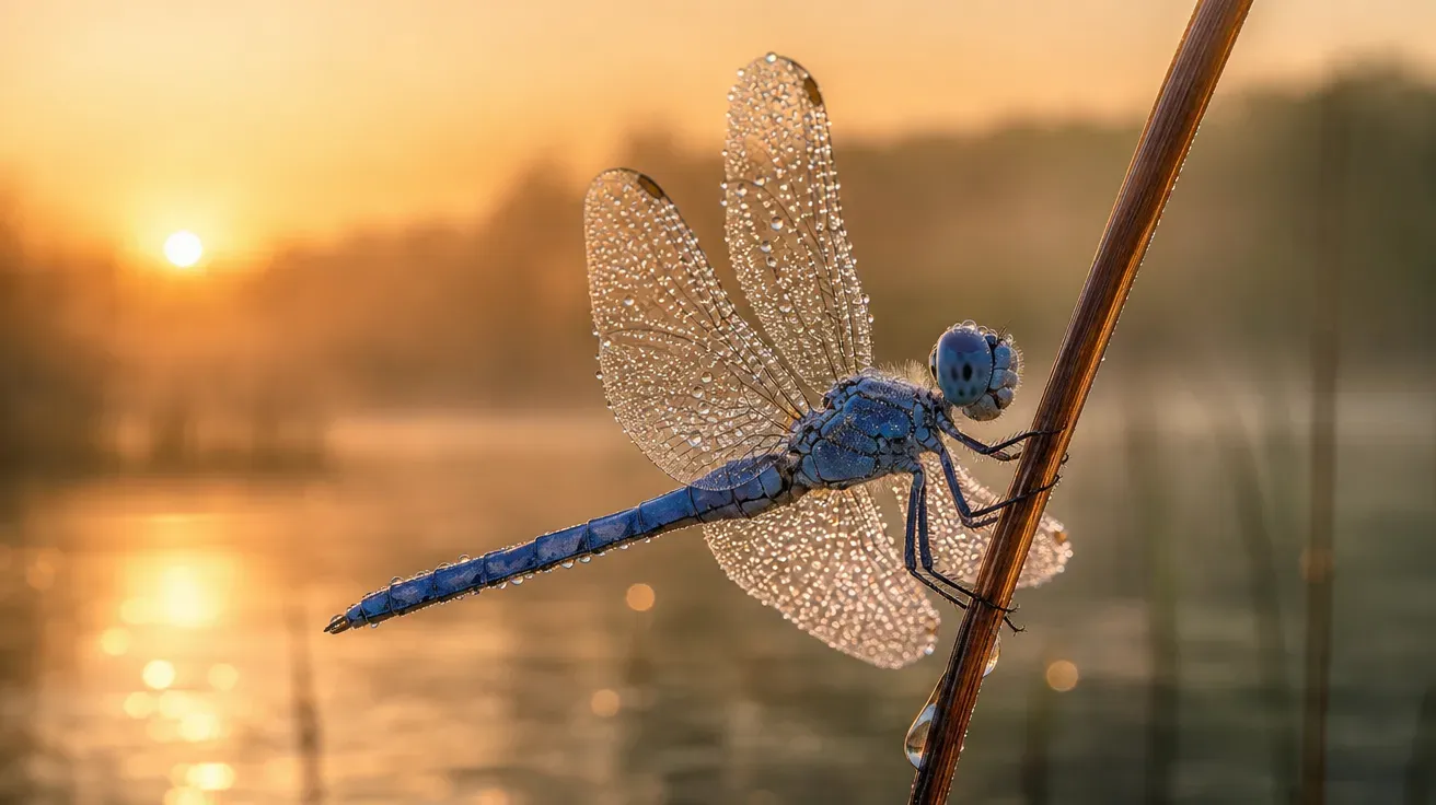 Mating wheel of common green darner dragonflies hovering above a pond at midday, AI-generated dragonfly images.
