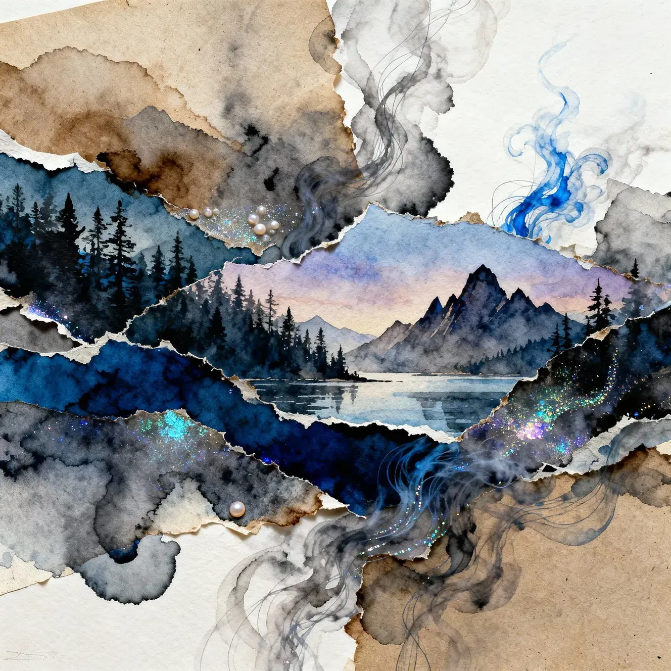 collage smoke ink simulation ai prompt