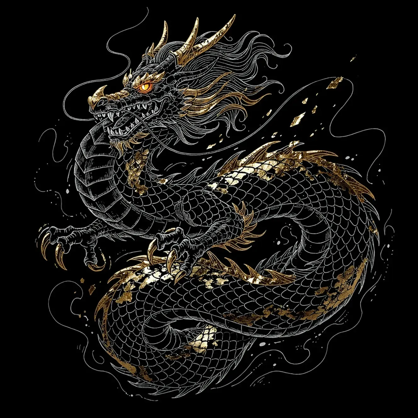 line art gold leaf mixed media ai