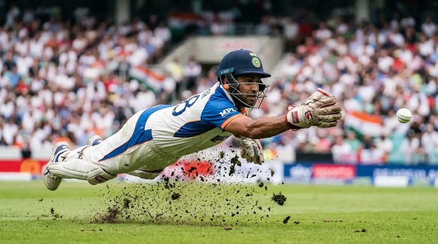 Slip cordon at Lord's Cricket Ground during a Test session — AI-generated cricket stock image.