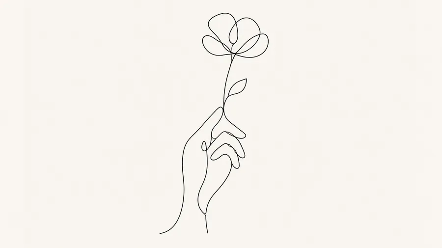 Minimalist single-line drawing of a hand holding a flower, generated with getimg.ai's AI line art generator
