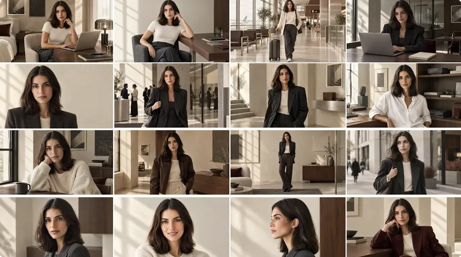 An AI-generated grid of the first eighteen posts laid out together for the midpoint review, used to spot outliers by comparison rather than one image at a time; created on getimg.ai.