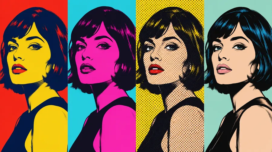 Same woman's portrait shown four times in four different pop art palettes