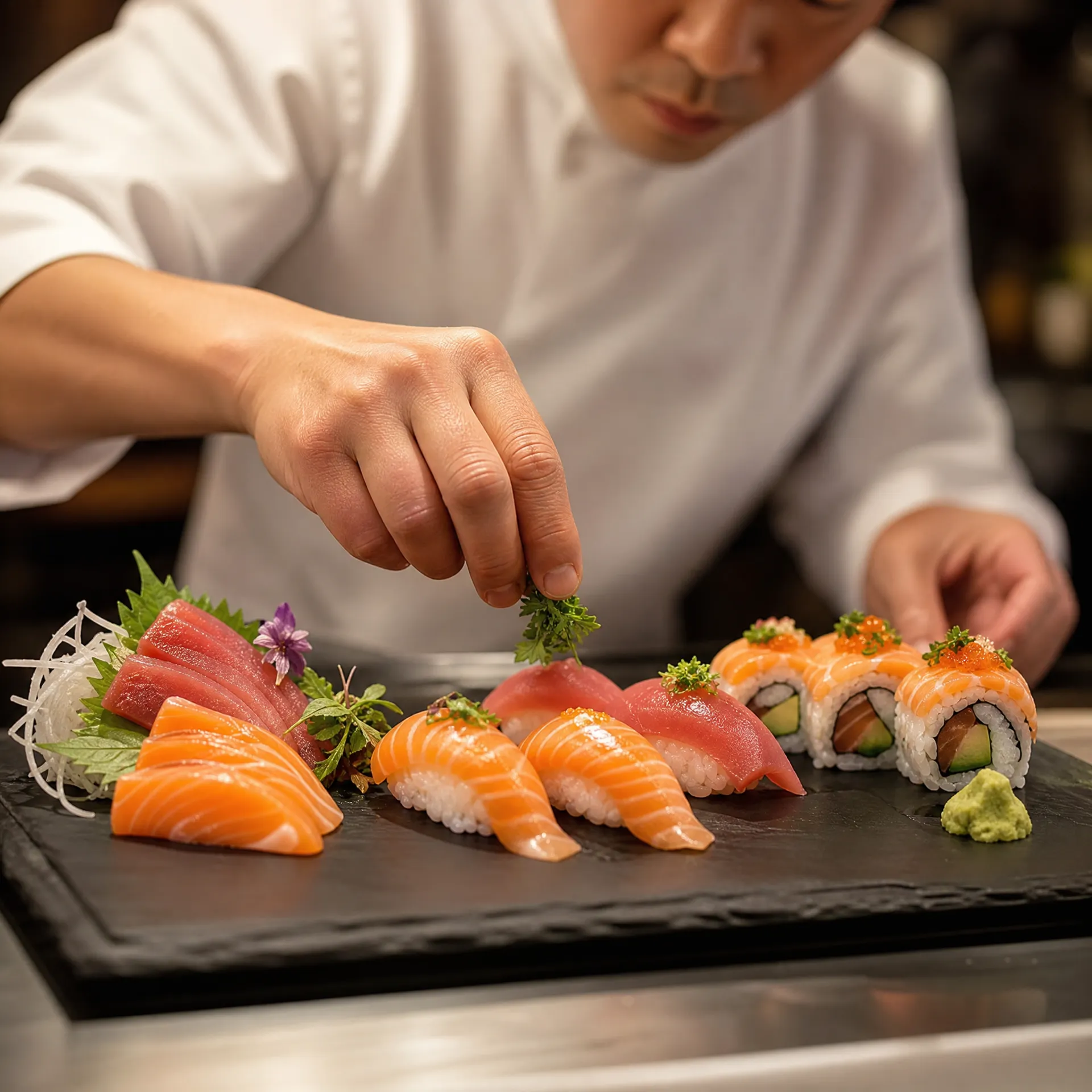 Photorealistic sushi plating