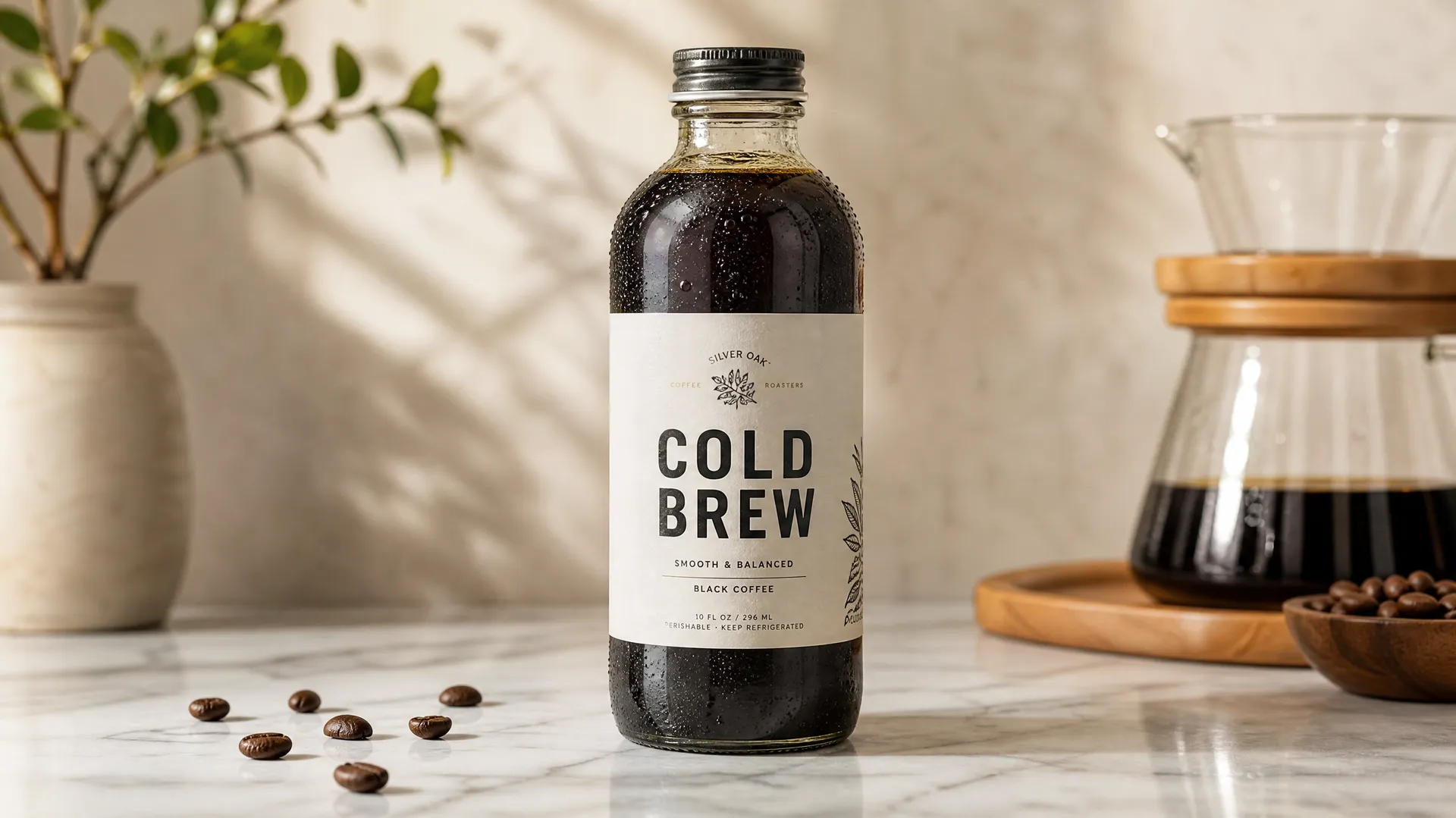 Cold brew coffee bottle product shot
