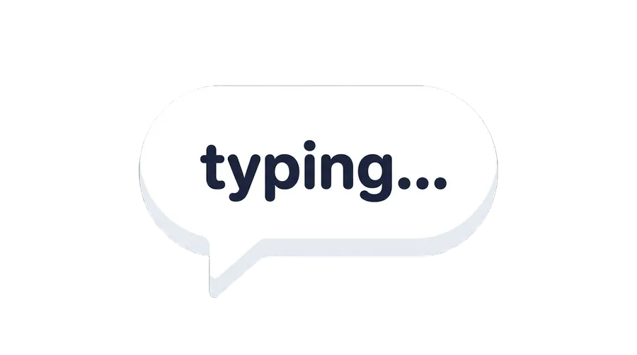 Custom emoji of a rounded chat speech bubble containing the word "typing…", in a clean minimal style. A typing-indicator chat emoji generated with getimg.ai's AI emoji maker.