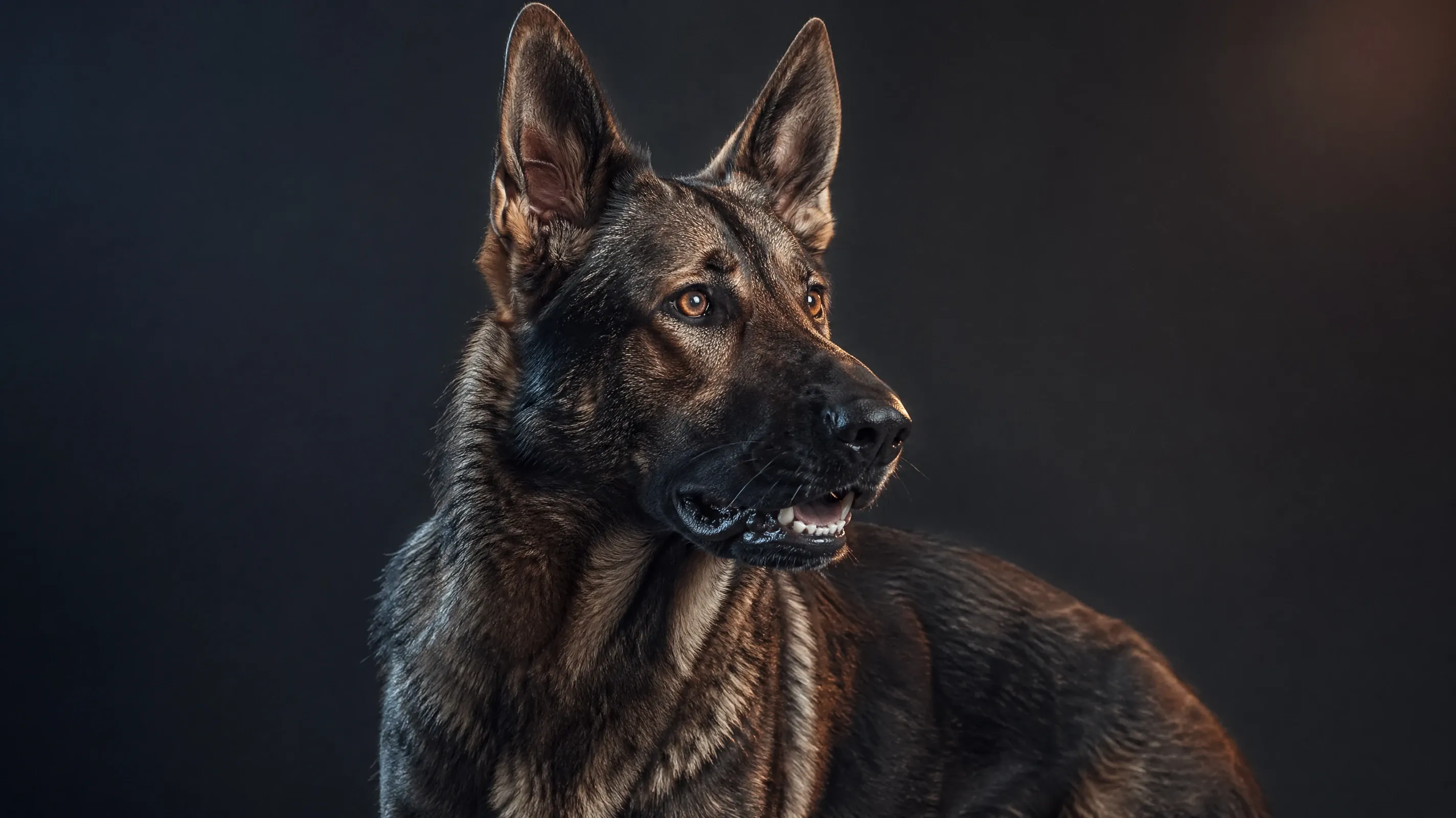 AI stock dog image of a working German Shepherd in an alert studio portrait