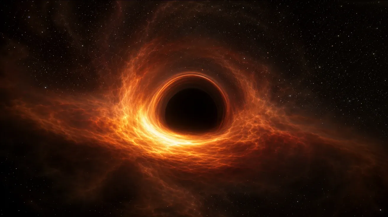 AI stock space image of a supermassive black hole accretion disk with asymmetric photon ring in EHT style.