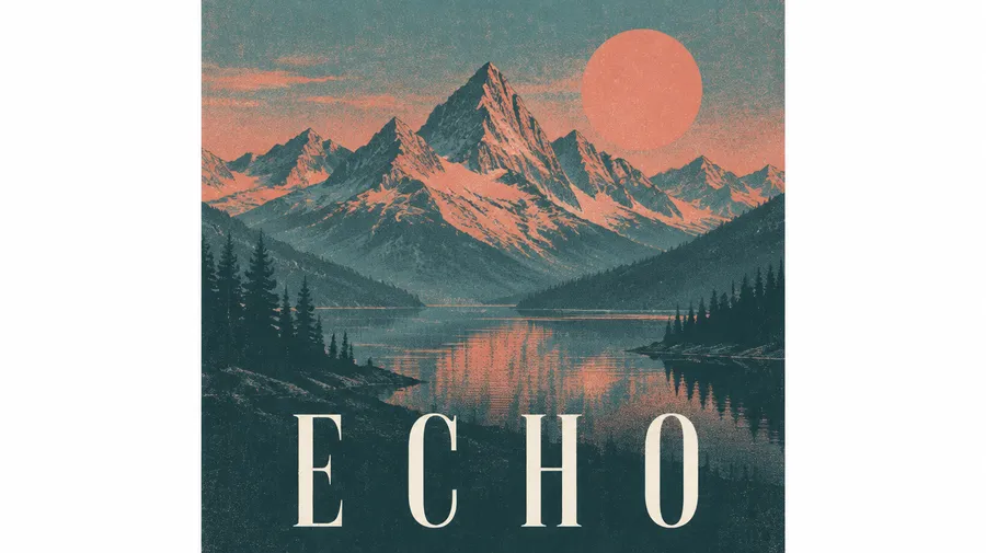 Album cover artwork of teal and coral mountains titled ECHO in tall serif capitals