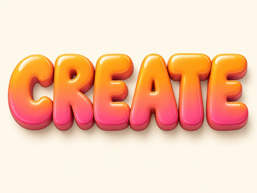 Poster typography reading CREATE in bubble letters with 3D extrusion on a cream background
