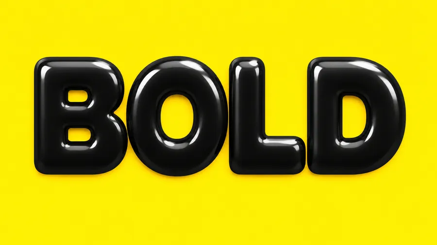 Word art reading BOLD in thick glossy black 3D letters on a bright yellow background