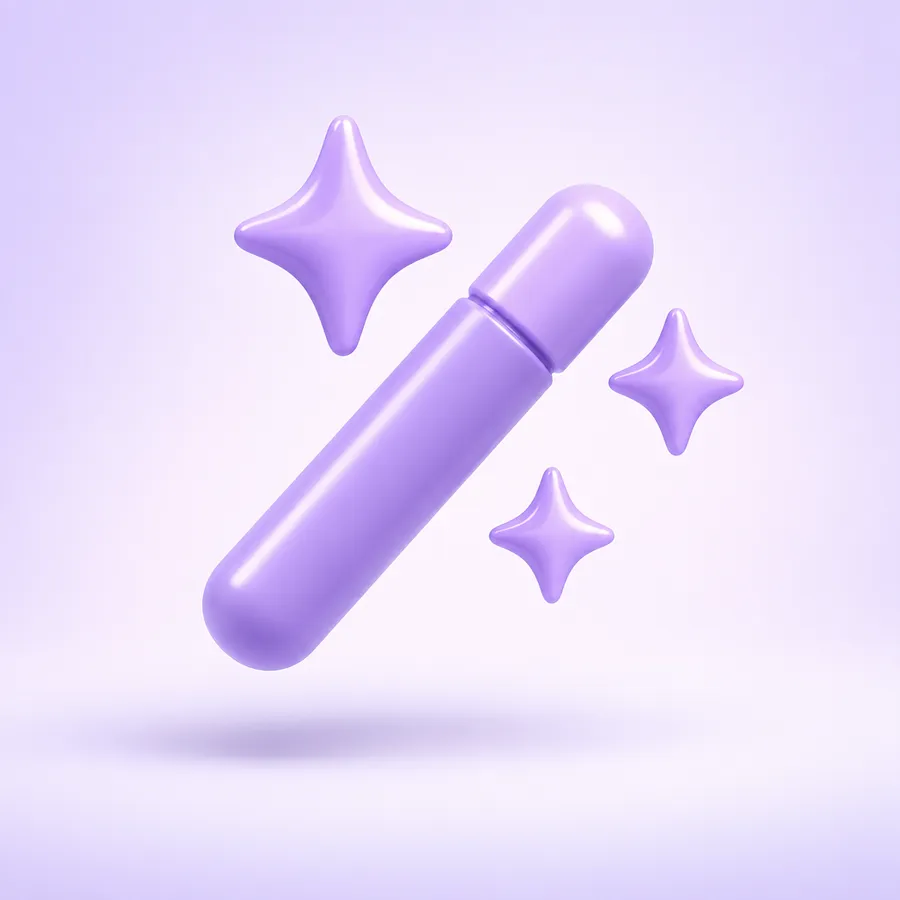 Three-dimensional lilac magic wand editing icon on a pale gradient surface